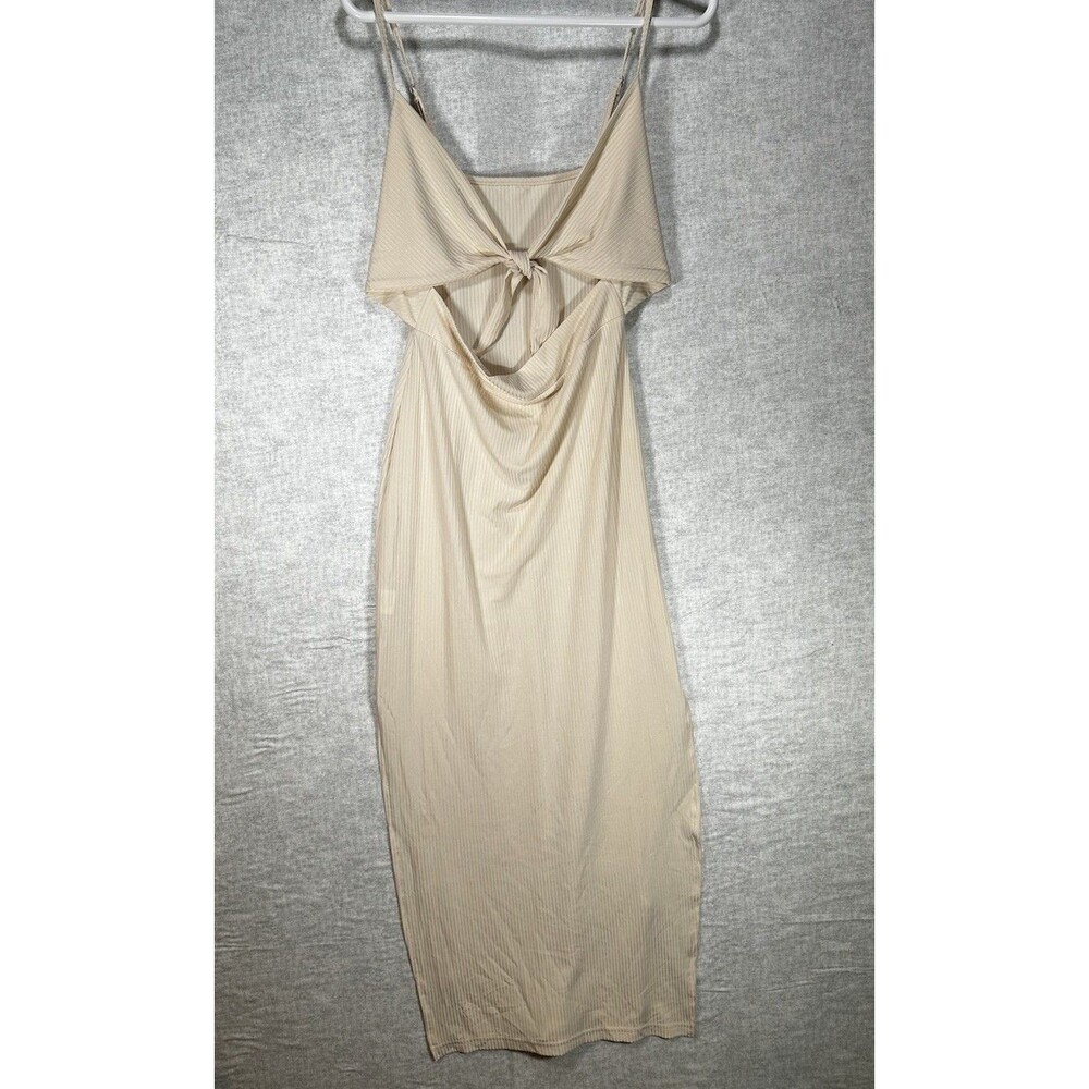Lyaner Beige Sleeveless Cut-Out Front Midi Dress Women's Medium Body Con
